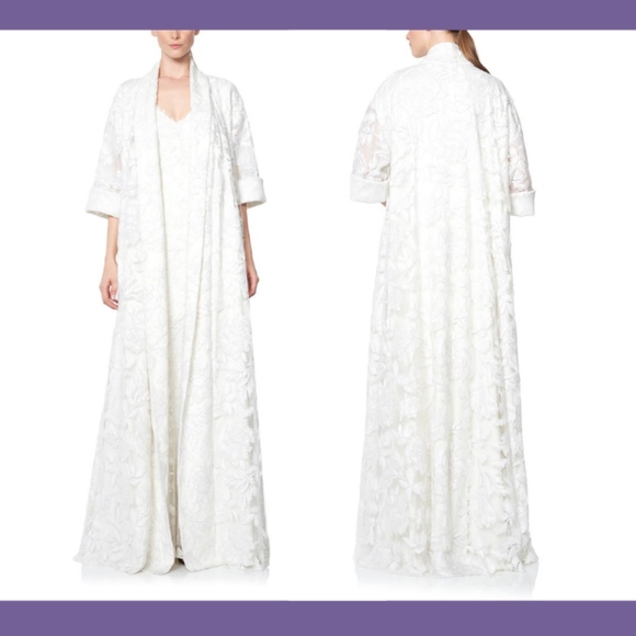 NEW $788 Tadashi Saga Embroidered Lace‎ Covering Robe in Ivory [SZ M/L ] - Picture 1 of 8